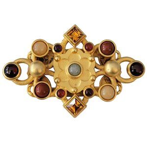 Natasha Stambouli Matte Gold Tone Etruscan, Mogul Cabochon, Semi-Precious Stone
